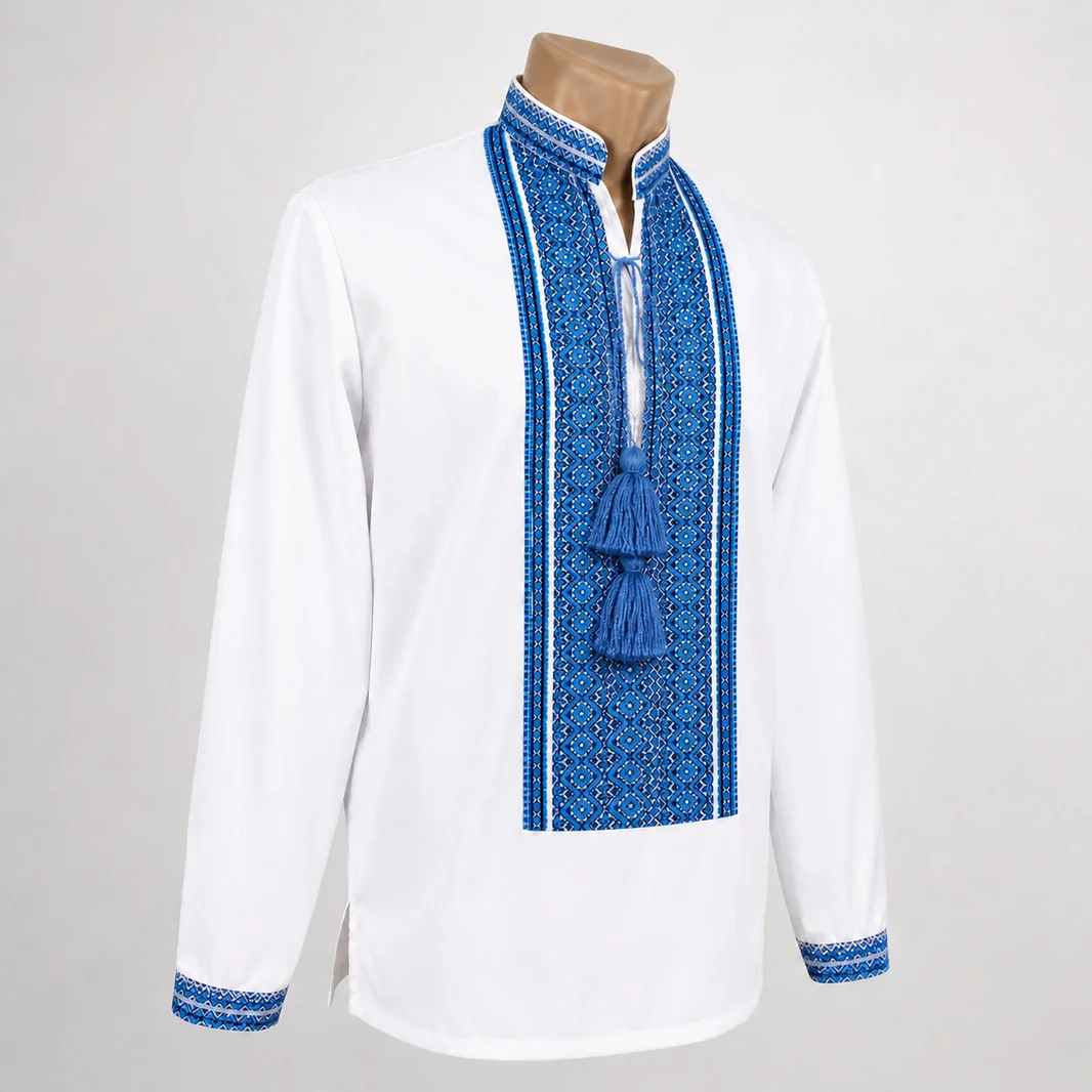 Deep Azure men's Ukrainian vyshyvanka
