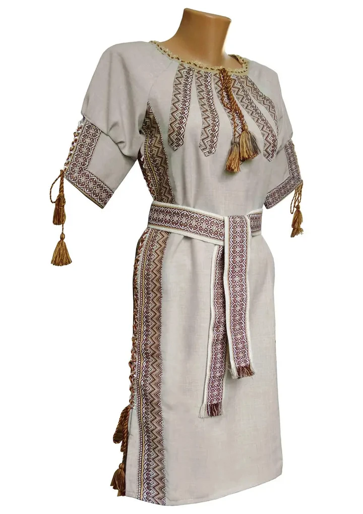 Golden Berehynia Dress, Ukrainian embroidered women's dress