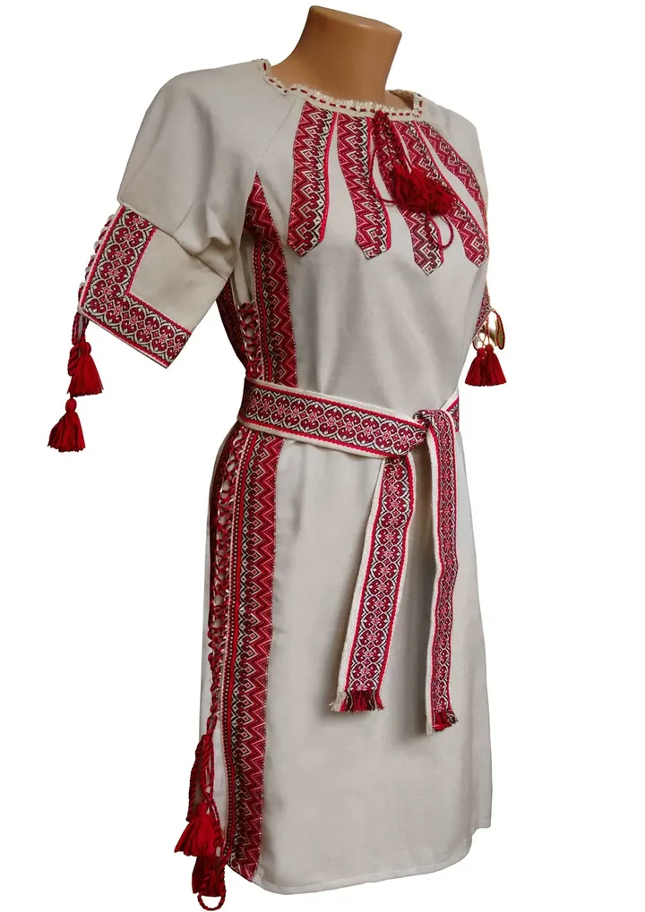Crimson Berehynia Dress, Ukrainian embroidered women's dress