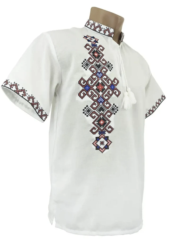 Ancestral Cross — Short Sleeve men's Ukrainian vyshyvanka
